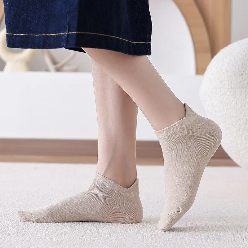 Embroidery Cotton Ankle Short Socks 4 Pairs