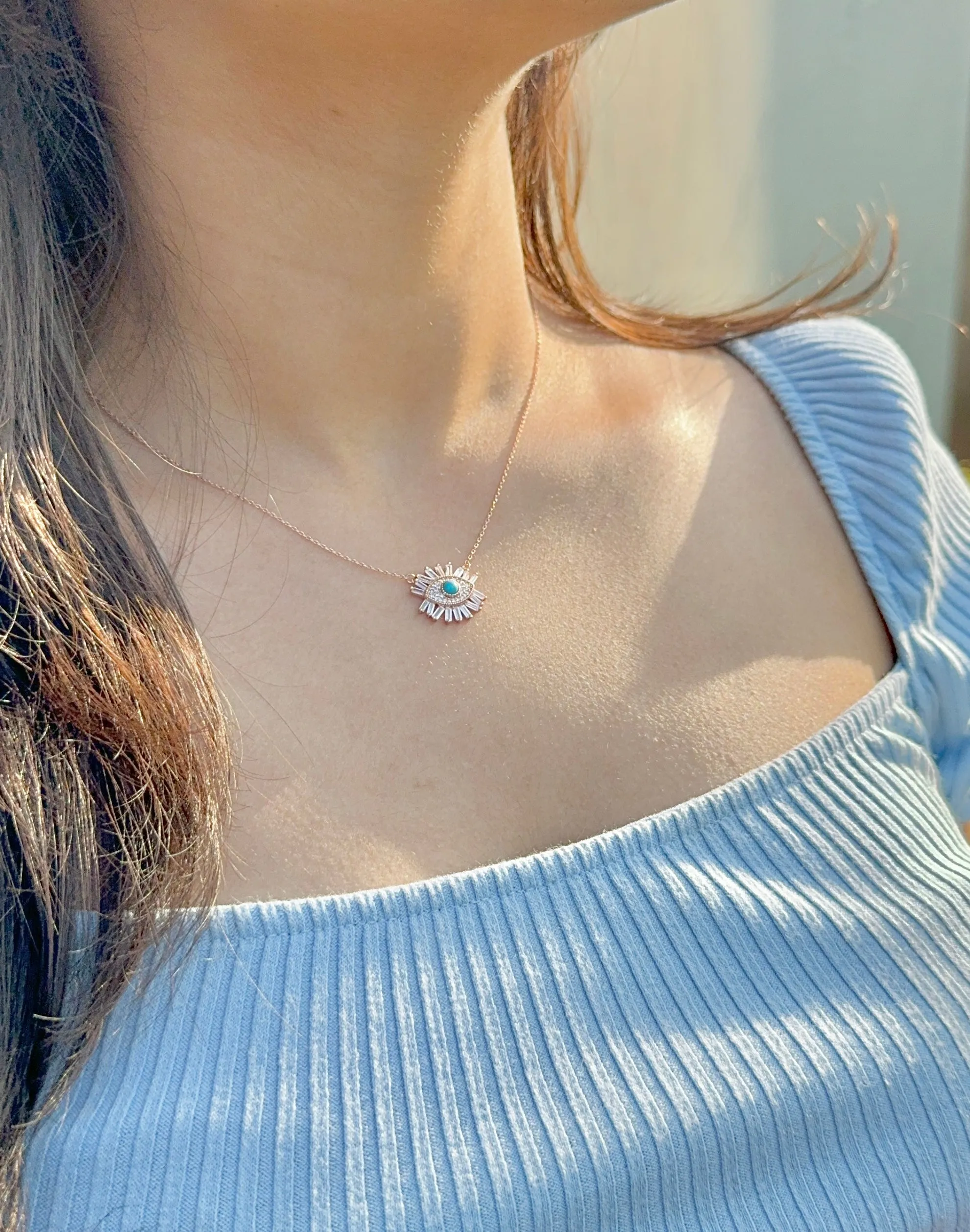 Evil eye rose gold necklace