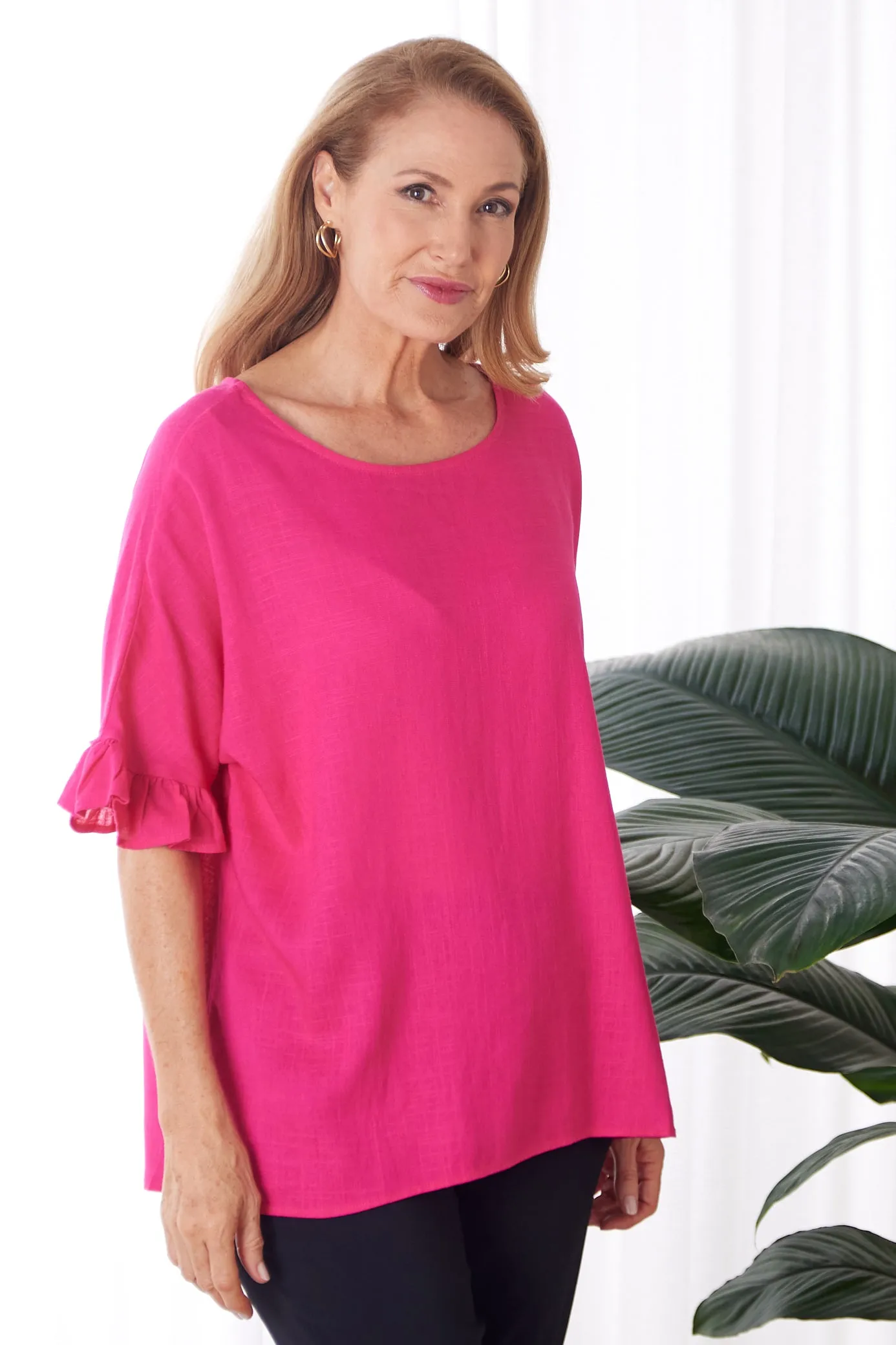 Farrah Linen Top - Hot Pink