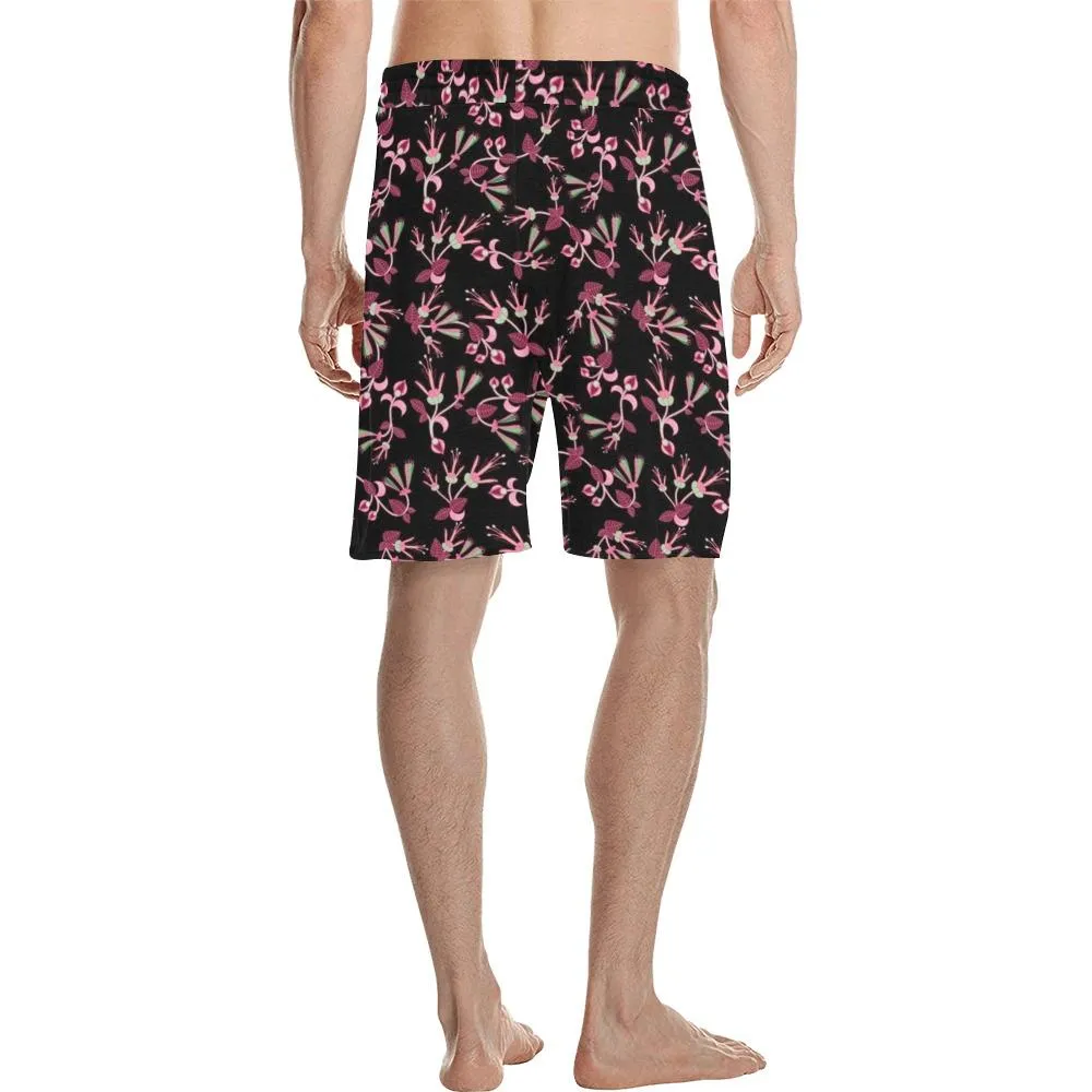 Floral Green Black Men's Casual Shorts