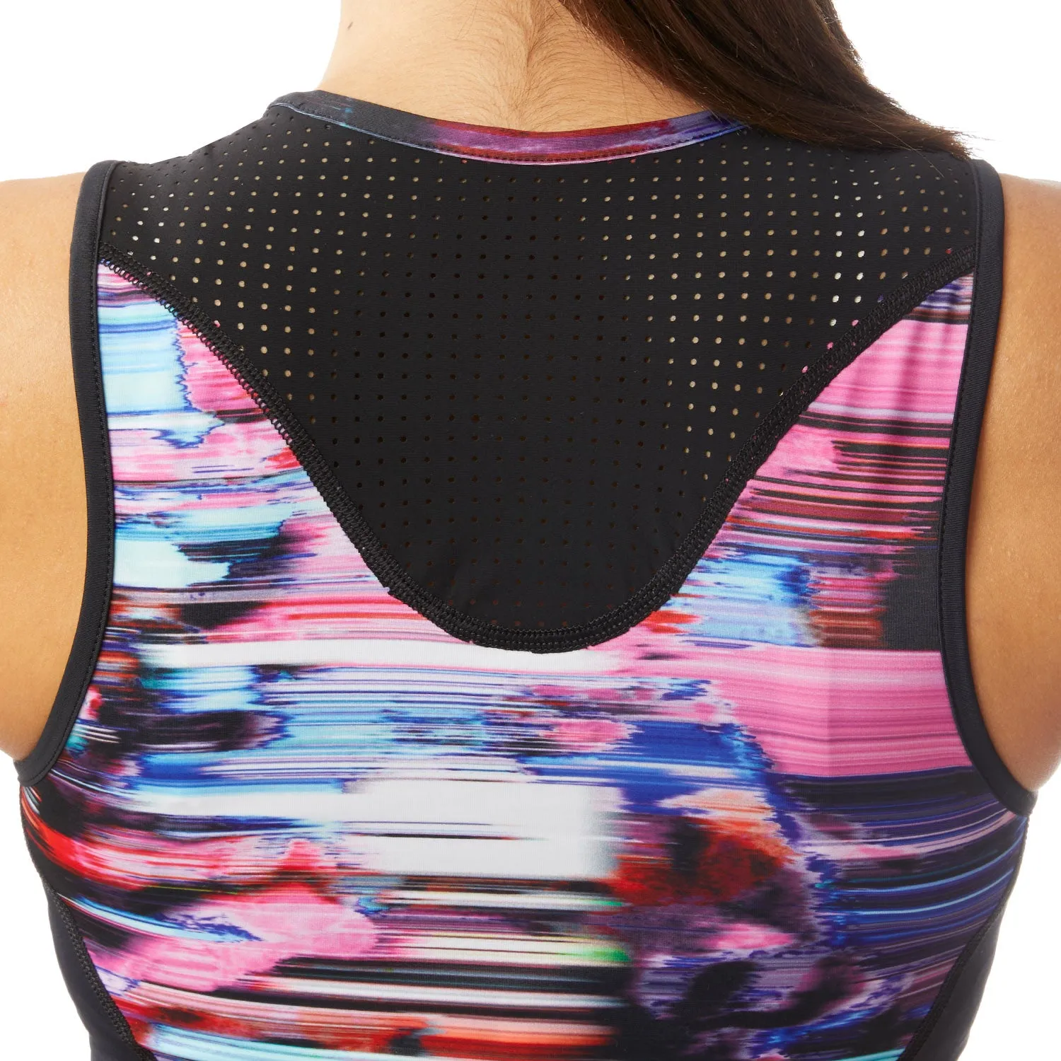 Funky Triathlon Top with Support Bra, Glitched Fuchsia