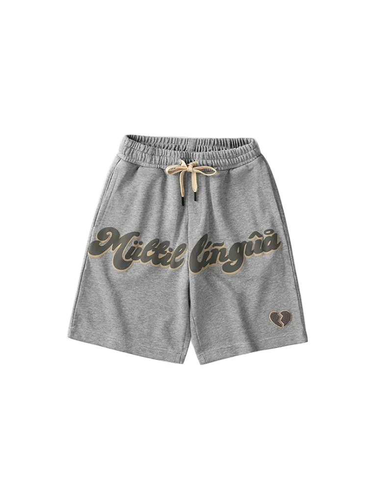 Ger Print Men'S Cropped Shorts With Letter Embroidery