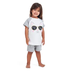 Girls summer pajama set Cat t-shirt   Grey shorts