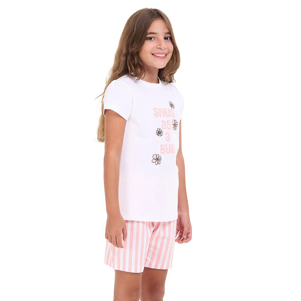 Girls summer pajama set Snug As A Bug t-shirt  shorts