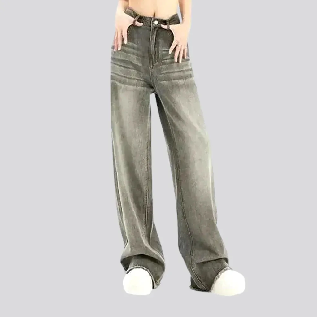 High rise baggy faded line jeans for ladies