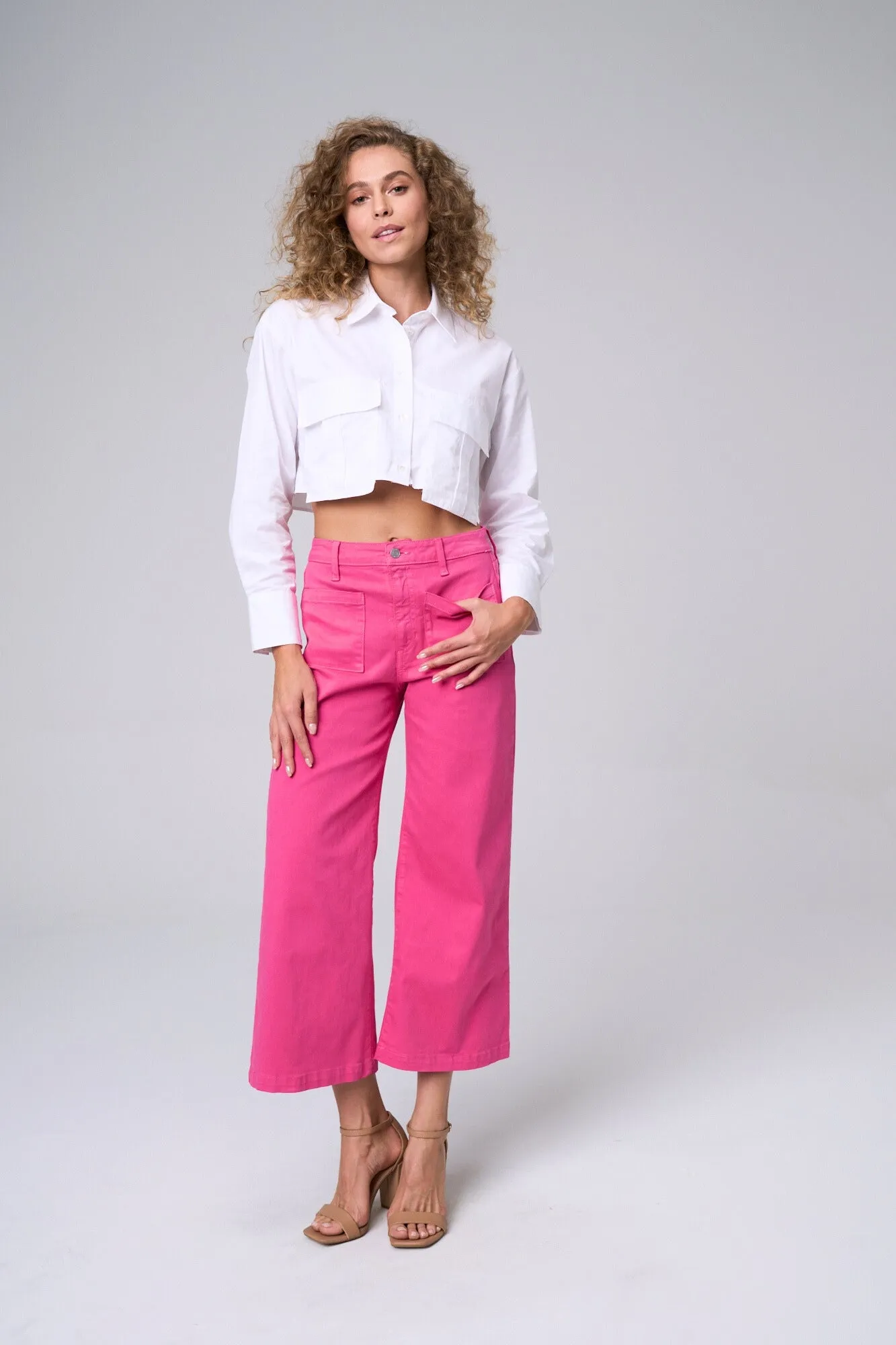 HIGH RISE CROP WIDE LEG IN HOT PINK   /  SP-P12649HP