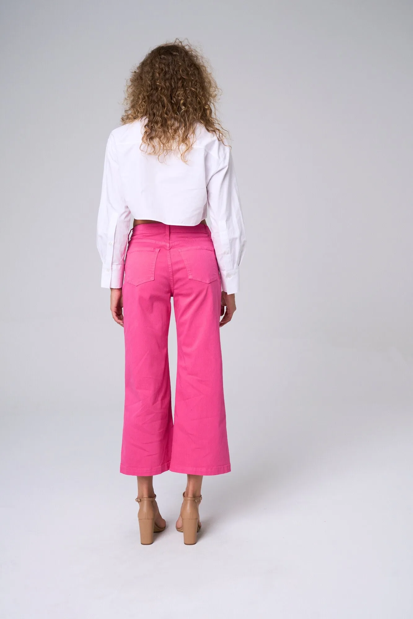 HIGH RISE CROP WIDE LEG IN HOT PINK   /  SP-P12649HP