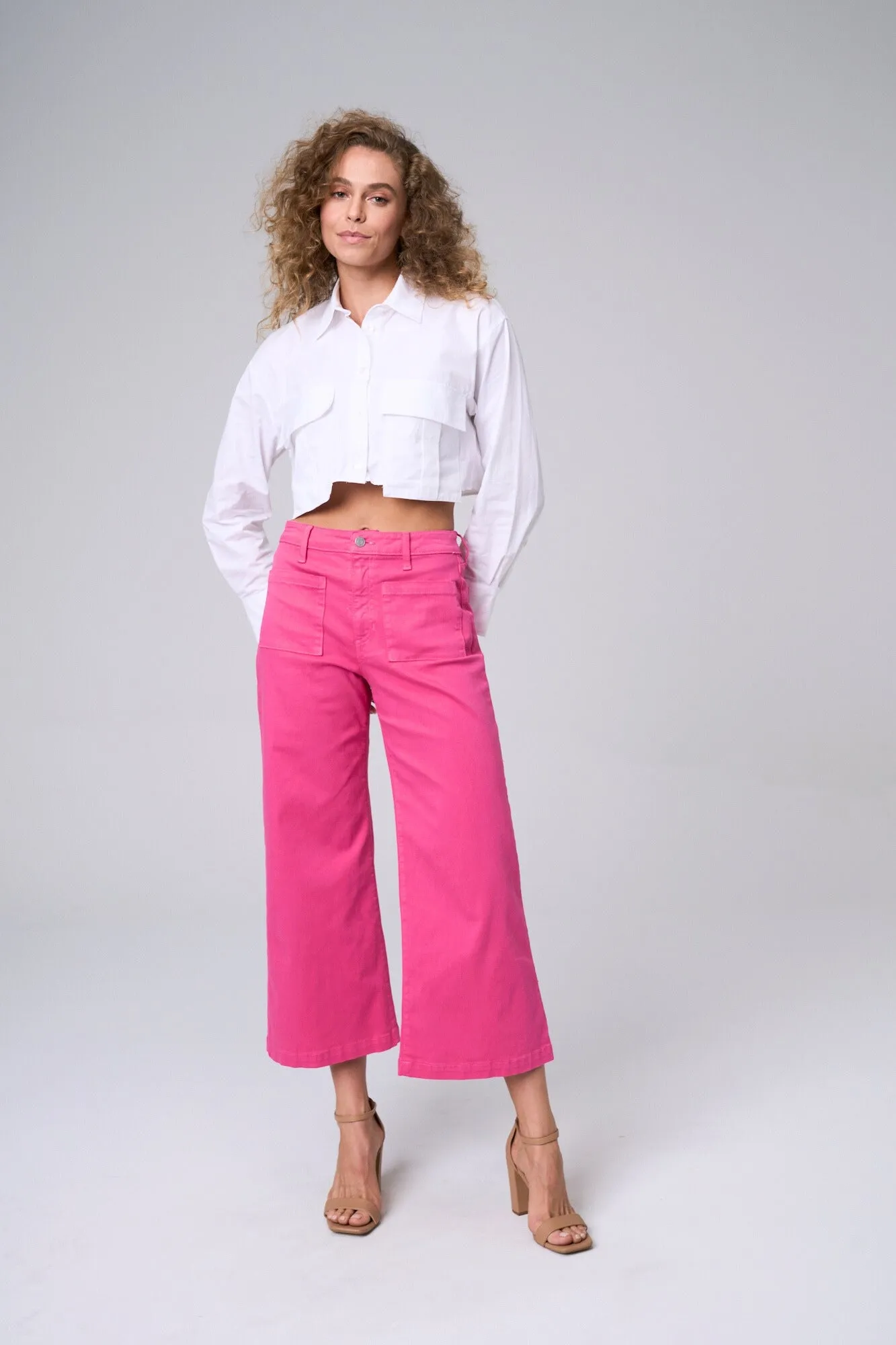 HIGH RISE CROP WIDE LEG IN HOT PINK   /  SP-P12649HP