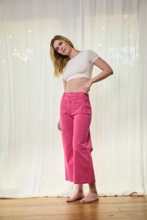 HIGH RISE CROP WIDE LEG IN HOT PINK   /  SP-P12649HP