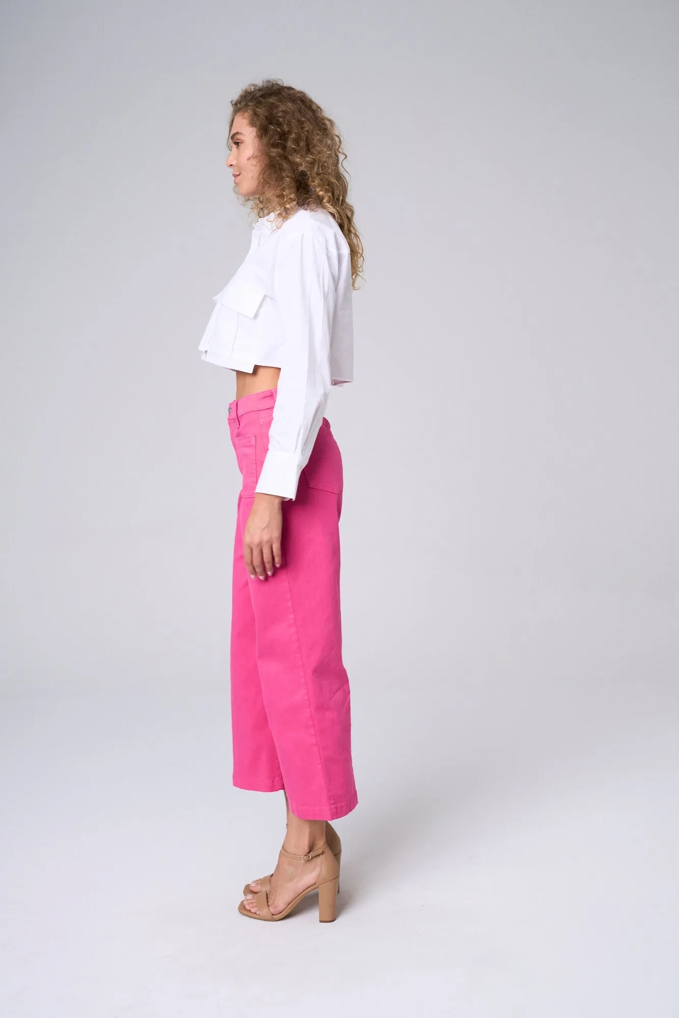 HIGH RISE CROP WIDE LEG IN HOT PINK   /  SP-P12649HP