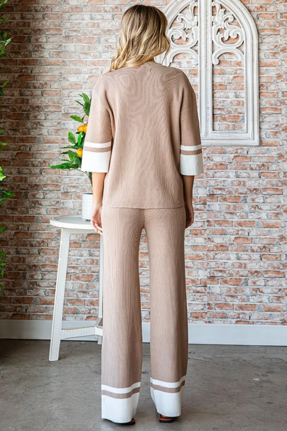 Hot Girl First Love Contrast Ribbed Knit Pants In Mocha