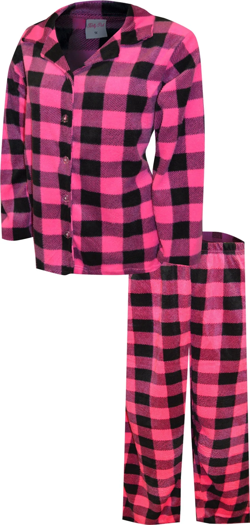 Hot Pink and Black Buffalo Plaid Plus Size Traditional Fleece Pajama