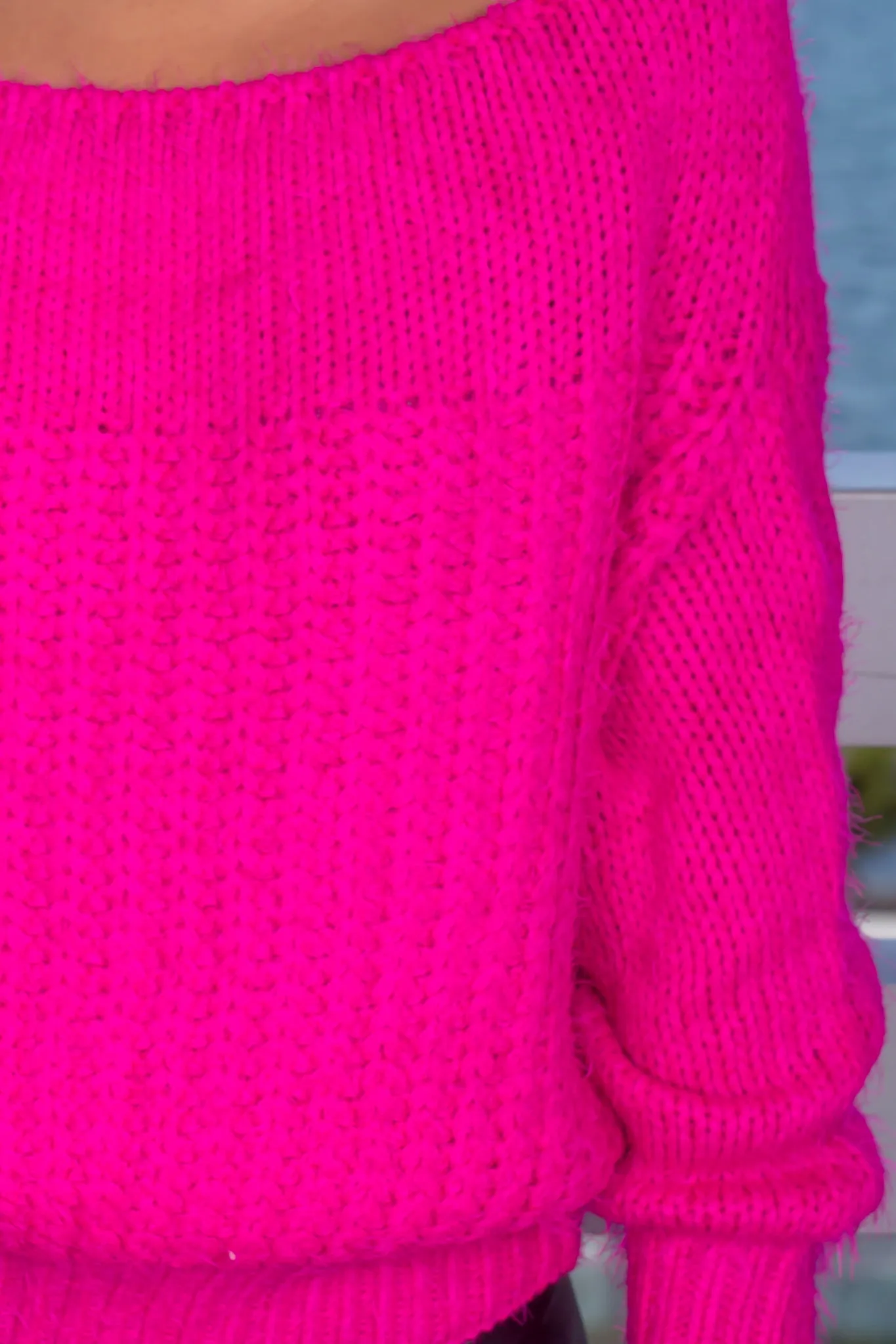 Hot Pink Off Shoulder Sweater