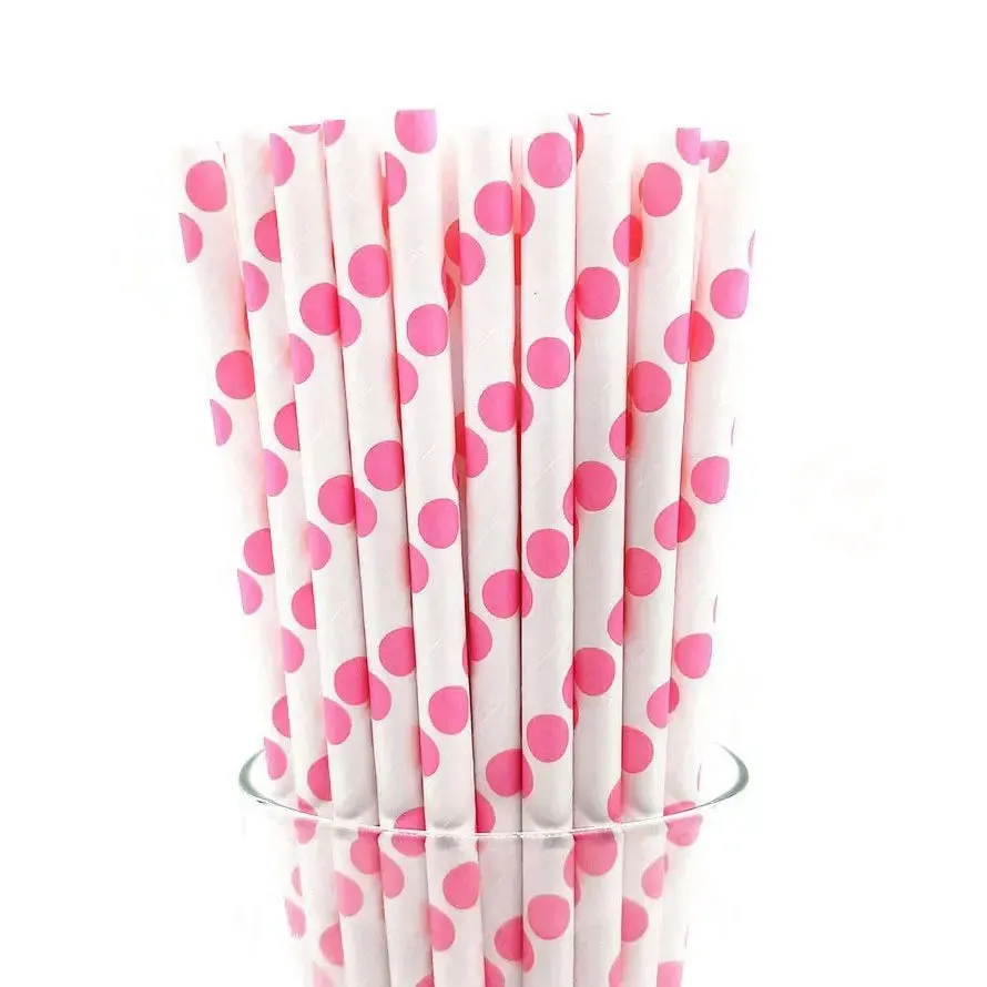 Hot Pink Spot Paper Straws - 25 Pkt