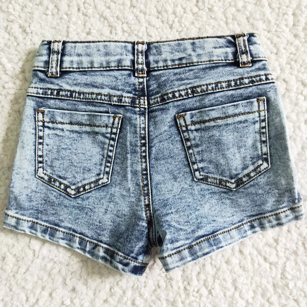 Hot Sale Baby Girls Designer Denim Shorts Boutique Girls Jeans Summer Toddler Baby Girls Jeans Boutique Kids Denim Pants SS0011