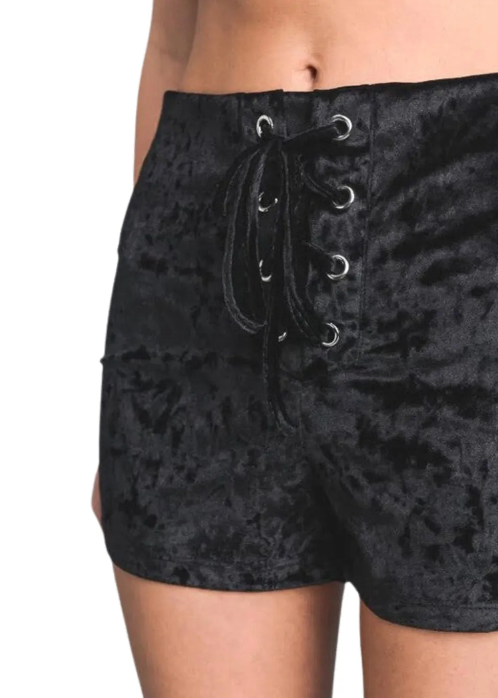 It's So Easy Black Velvet Lace Up Shorts