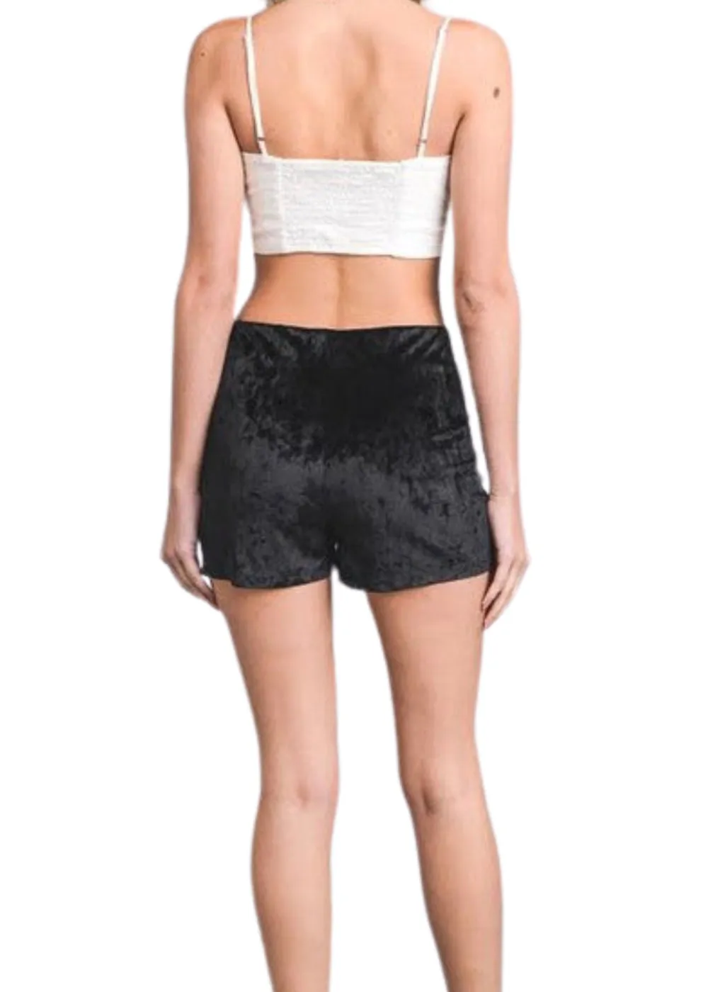 It's So Easy Black Velvet Lace Up Shorts