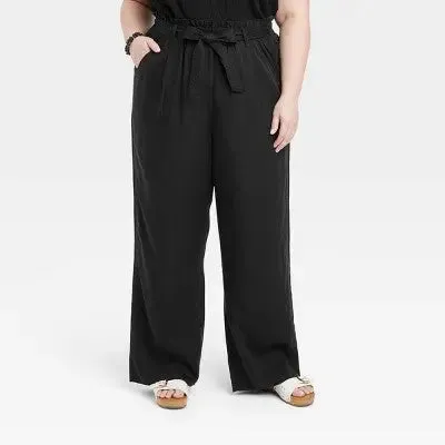 Knox Rose Womens Plus High Rise Regular Fit Full Wide Leg Pants Lightweight