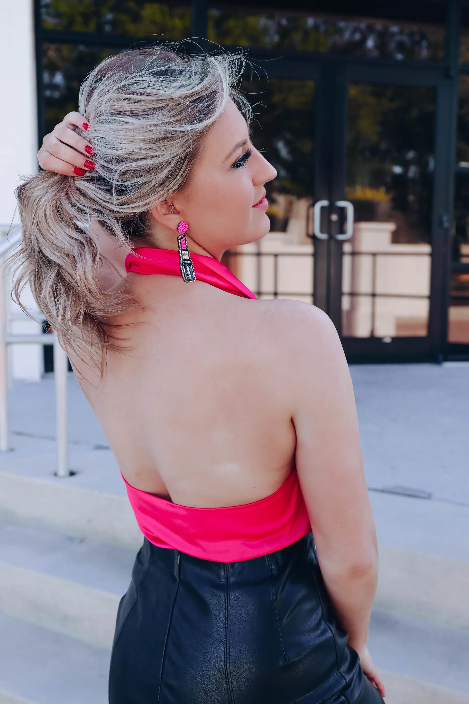 Korra Halter Cowl Neck Top - Hot Pink