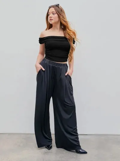 (🎁LAST DAY 57% OFF)🔥Solid Elastic Waist Wide Leg Pants(Buy 2 Free Shipping)