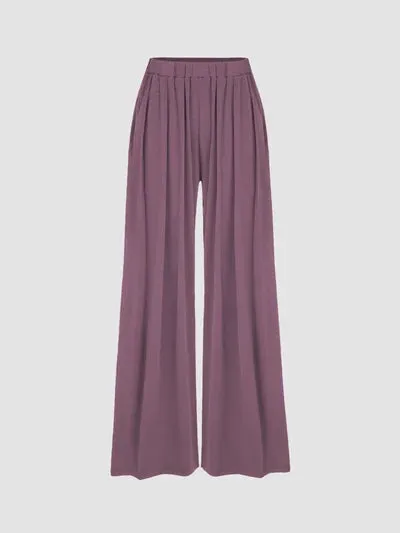 (🎁LAST DAY 57% OFF)🔥Solid Elastic Waist Wide Leg Pants(Buy 2 Free Shipping)