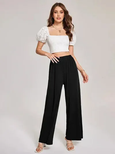 (🎁LAST DAY 57% OFF)🔥Solid Elastic Waist Wide Leg Pants(Buy 2 Free Shipping)