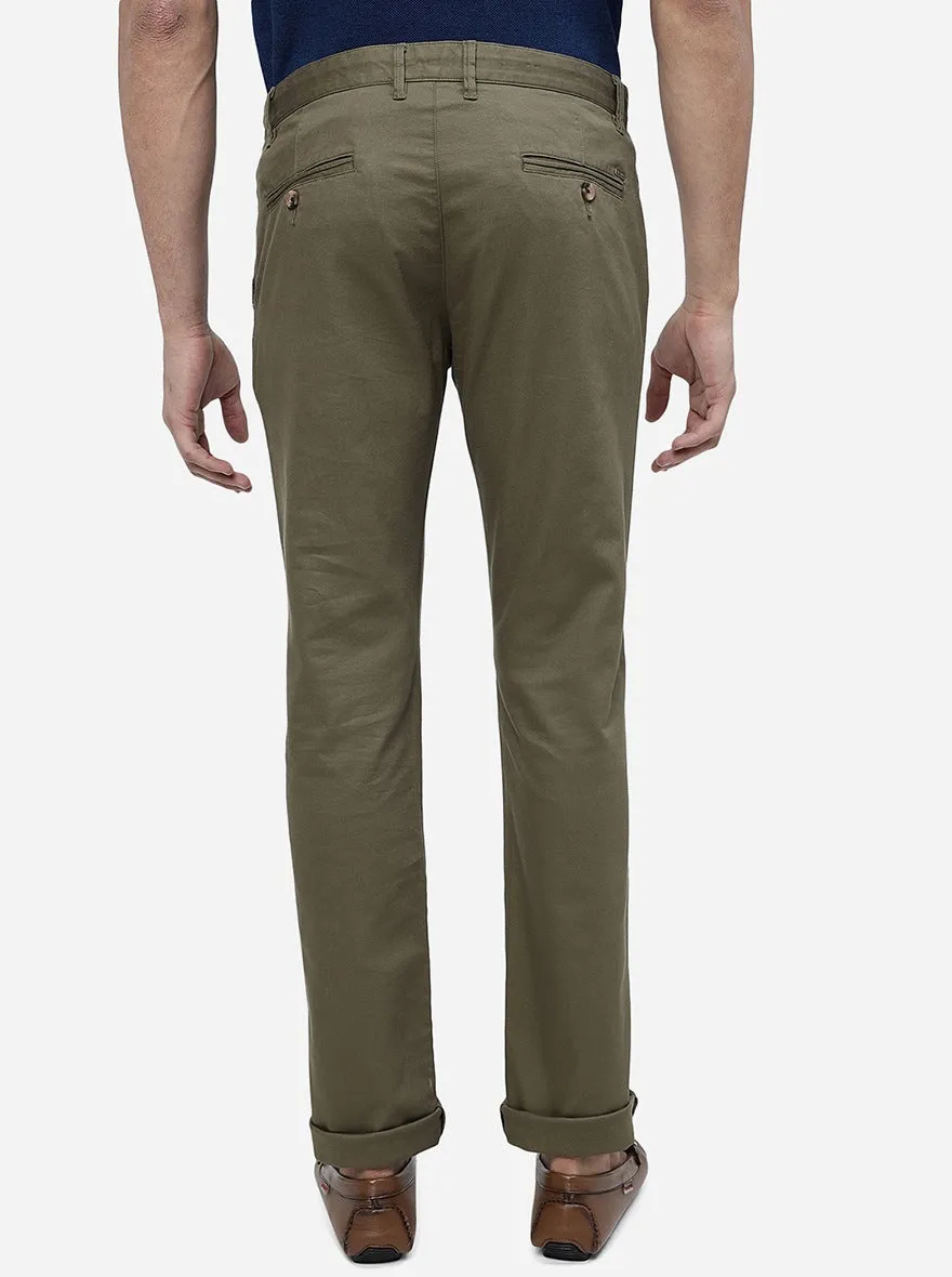 Light Olive Solid Super Slim Fit Casual Trouser | Greenfibre