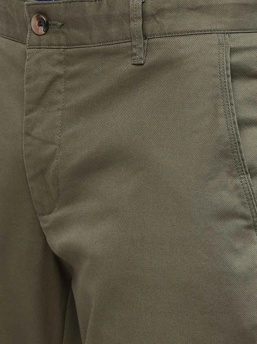 Light Olive Solid Super Slim Fit Casual Trouser | Greenfibre