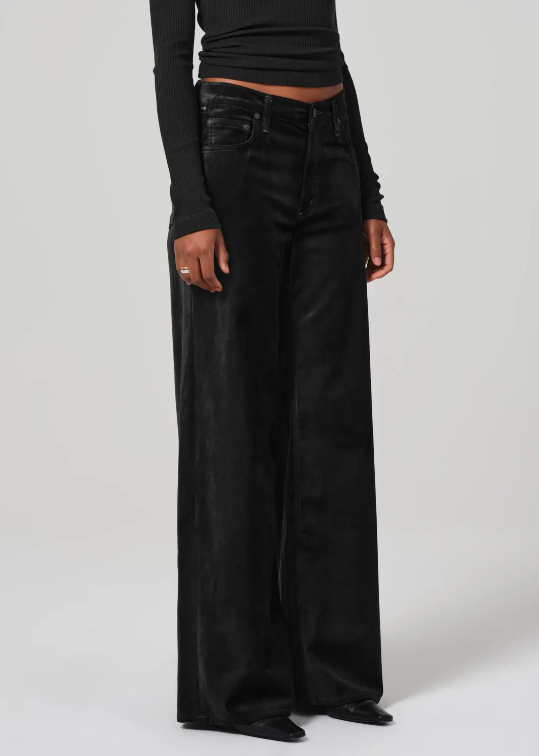 Lolli Mid Rise Baggy Velvet in Black