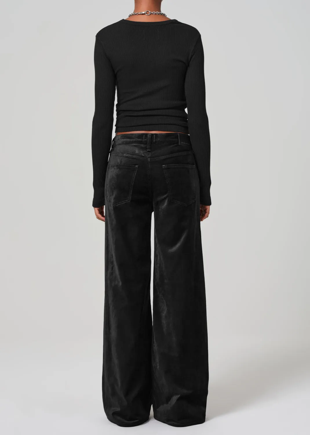 Lolli Mid Rise Baggy Velvet in Black