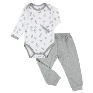 Long Sleeve Onesie White Small Star & Sheepz   Pant Grey