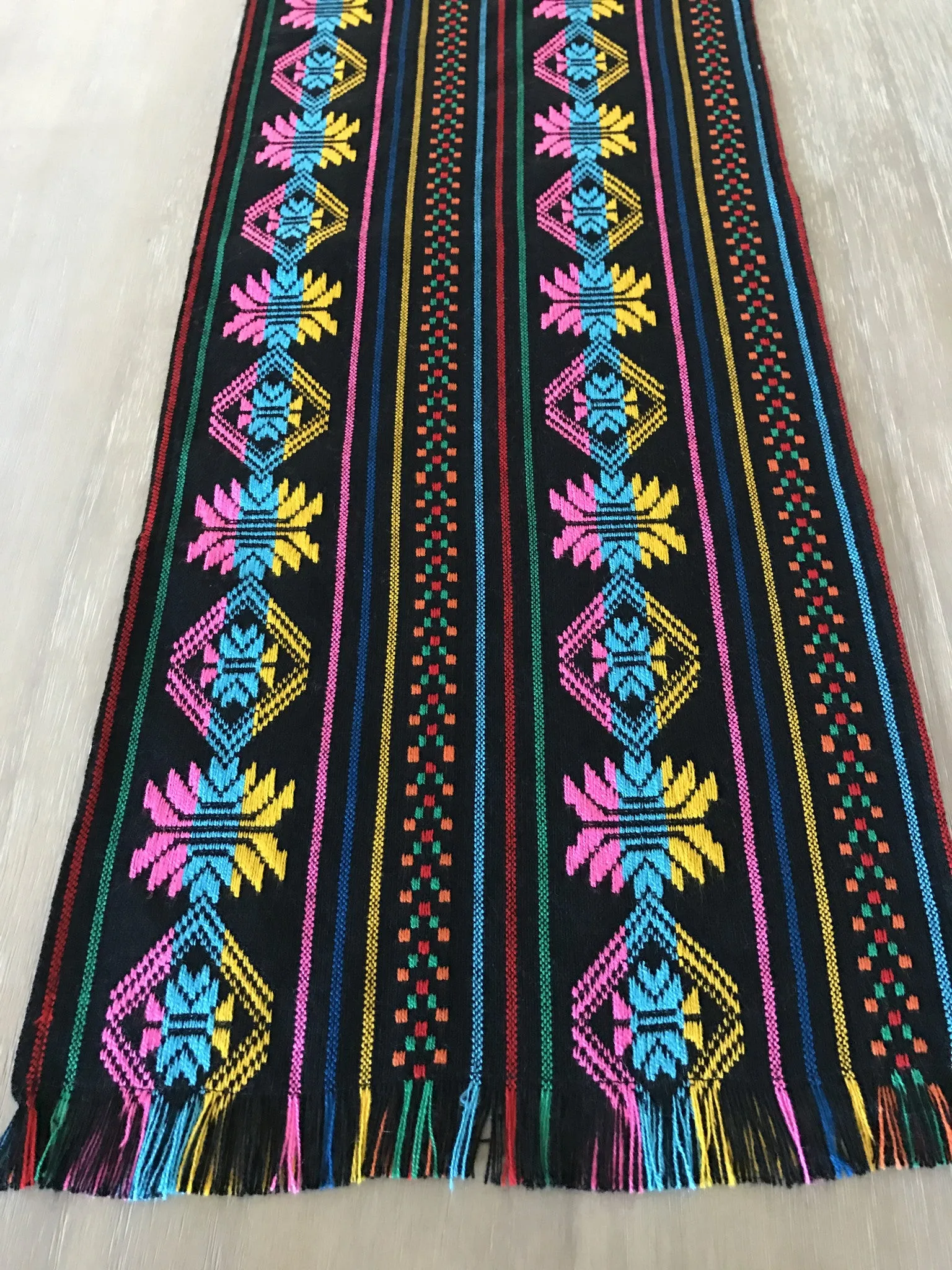 Mexican Table Runner Woven Colorful black design