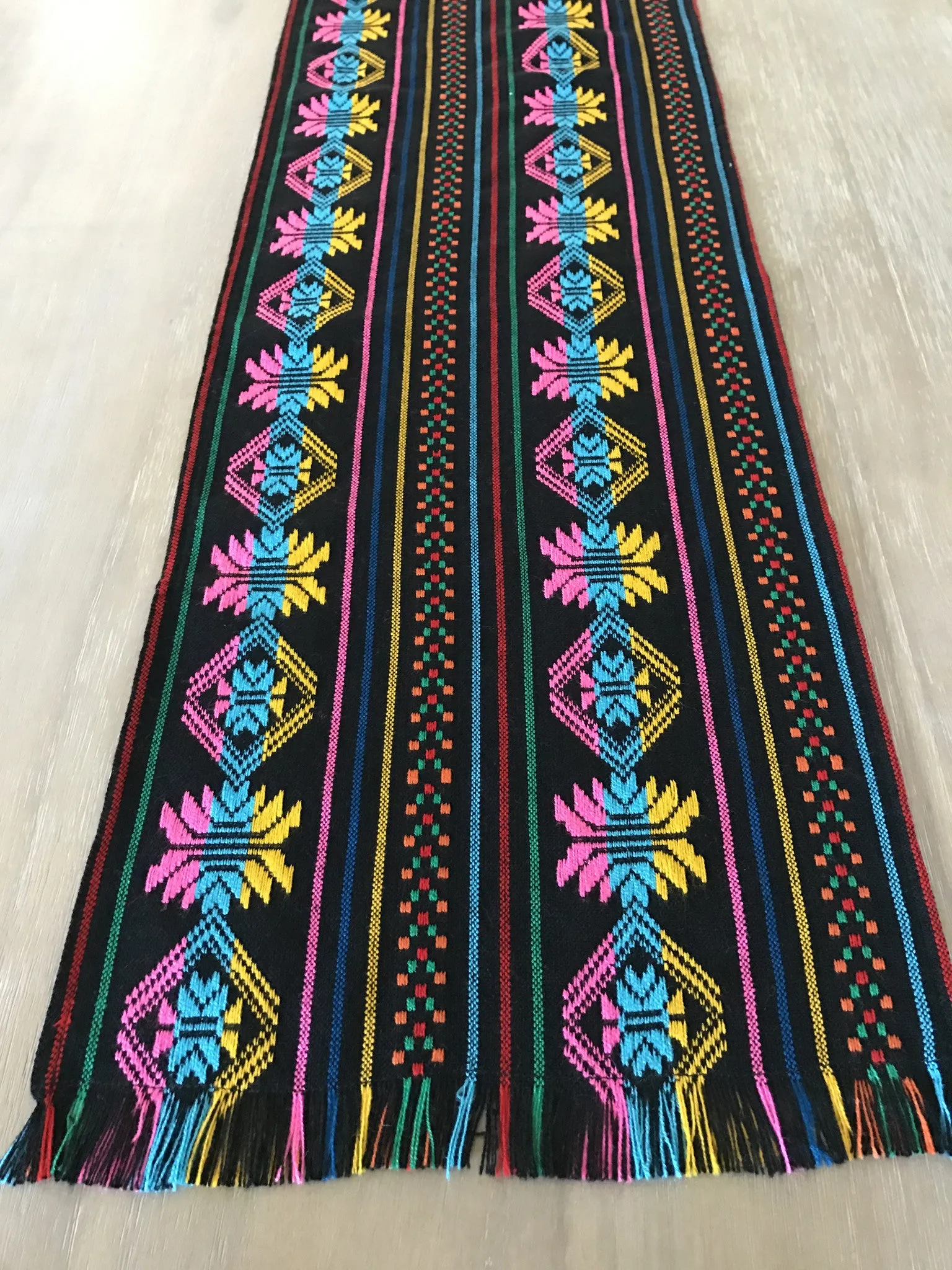 Mexican Table Runner Woven Colorful black design