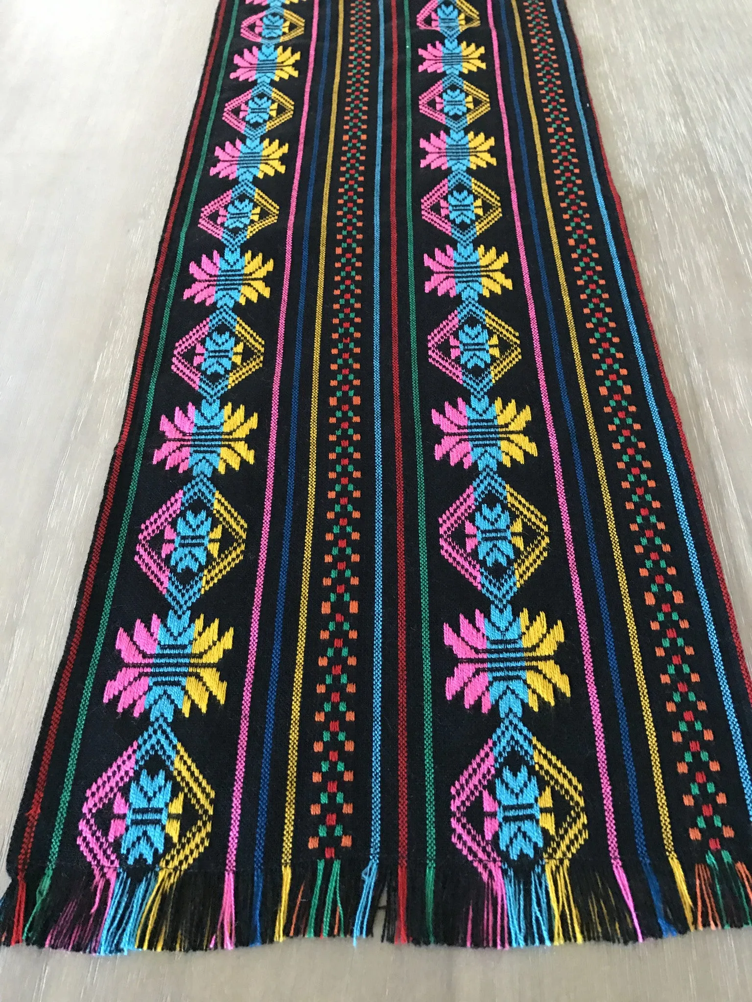 Mexican Table Runner Woven Colorful black design