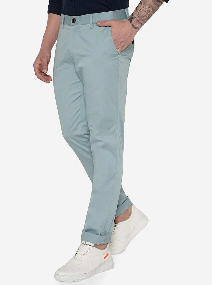 Mint Blue Solid Uno Fit Casual Trouser | JadeBlue