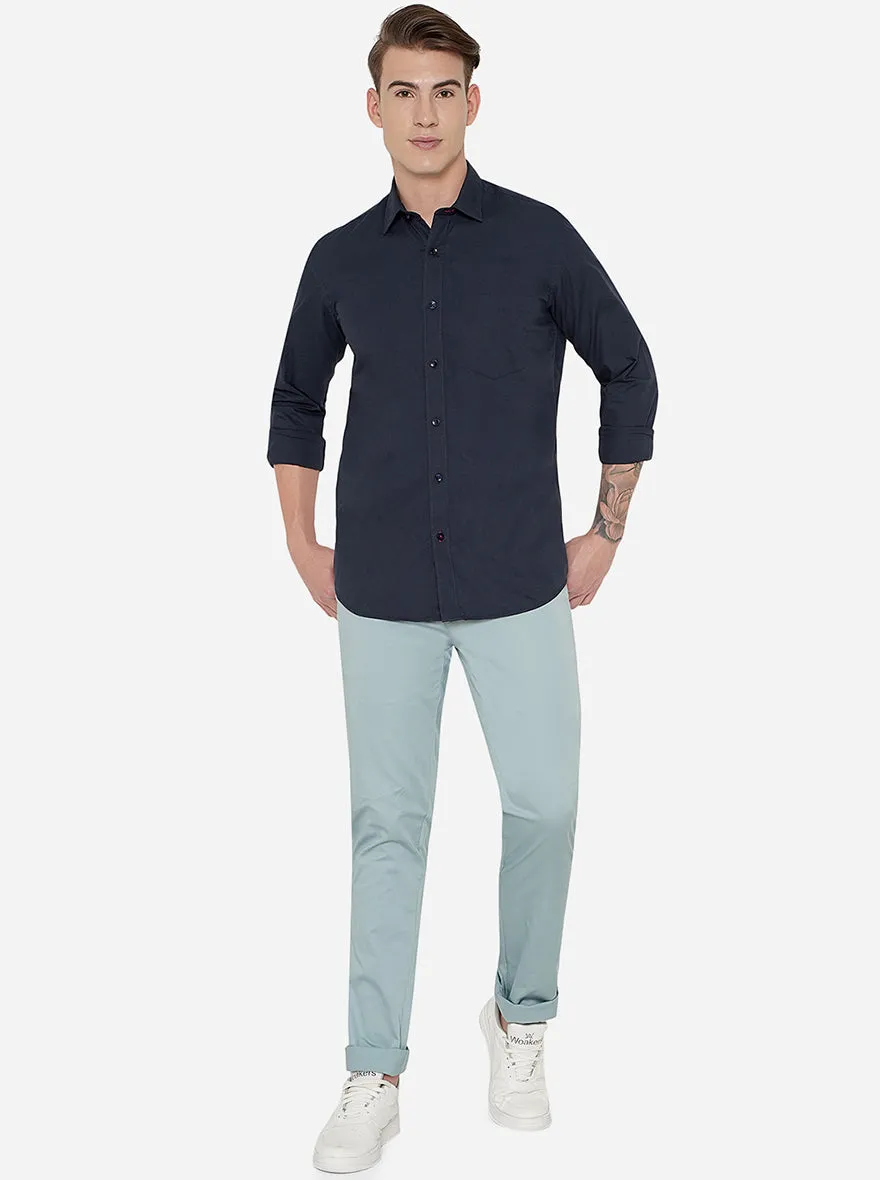 Mint Blue Solid Uno Fit Casual Trouser | JadeBlue