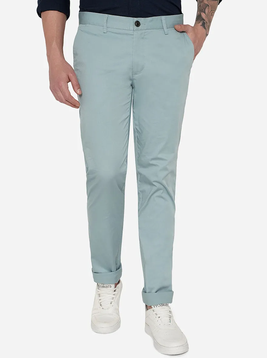 Mint Blue Solid Uno Fit Casual Trouser | JadeBlue