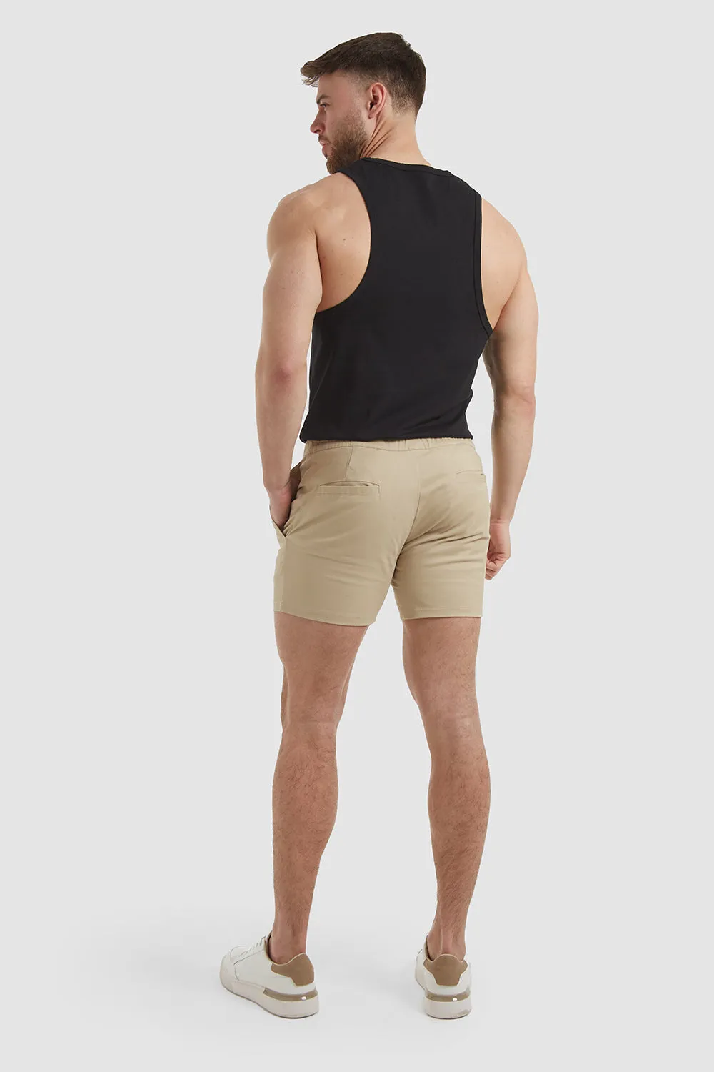 Muscle Fit Drawstring Chino Shorts in Stone