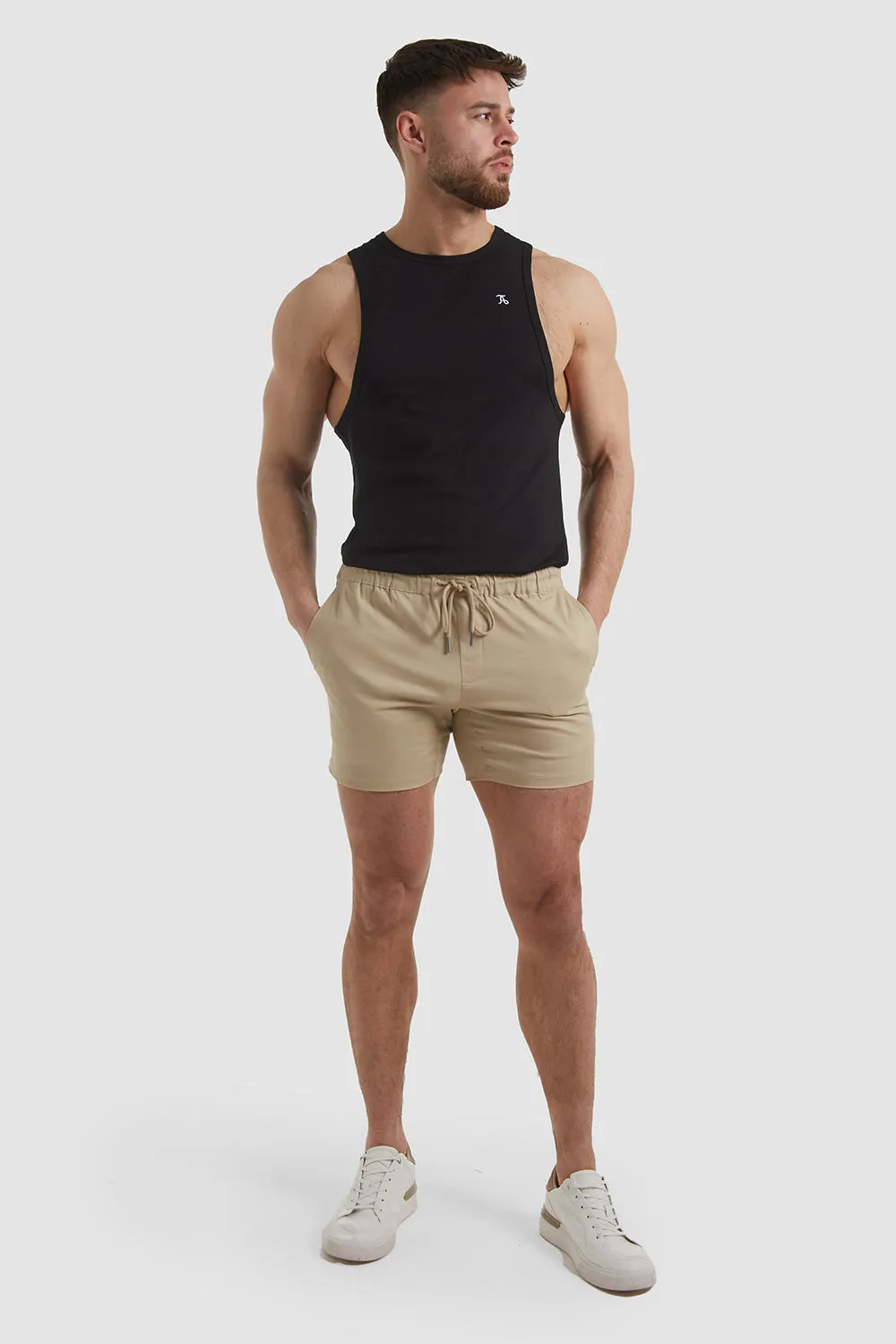 Muscle Fit Drawstring Chino Shorts in Stone