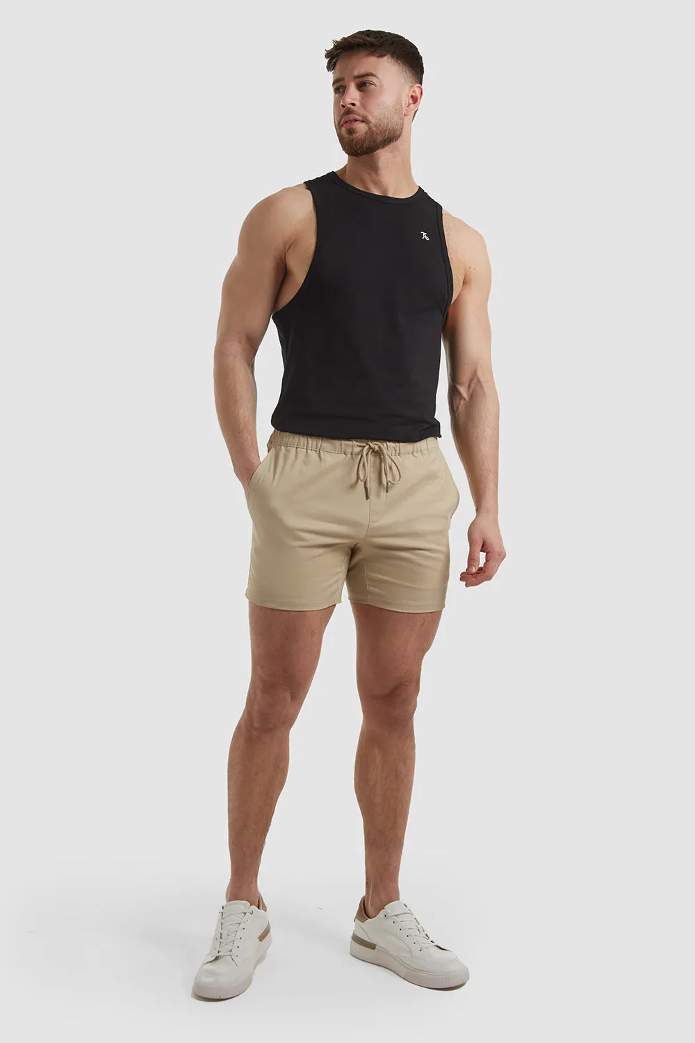 Muscle Fit Drawstring Chino Shorts in Stone