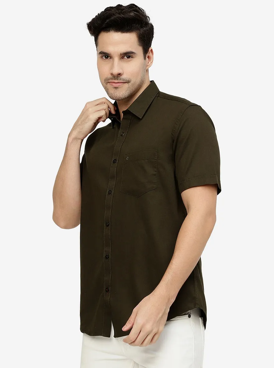 Olive Solid Smart Fit Semi Casual Shirt | Greenfibre