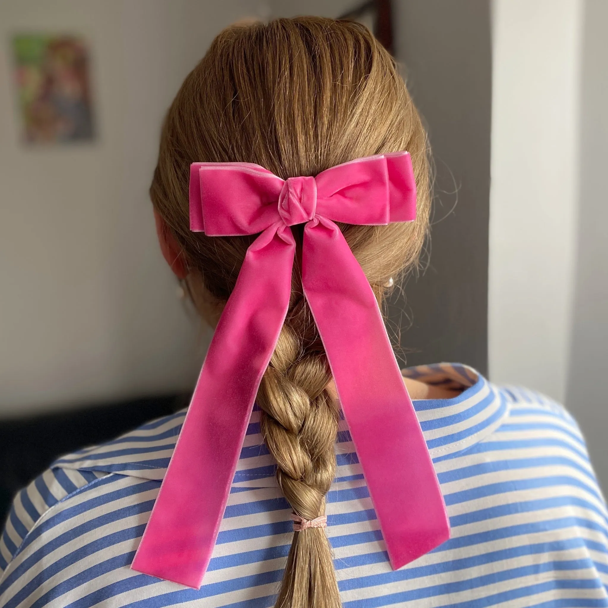 Pink Velvet Hair Bow Hot Pink Hair Clip Alligator Clip