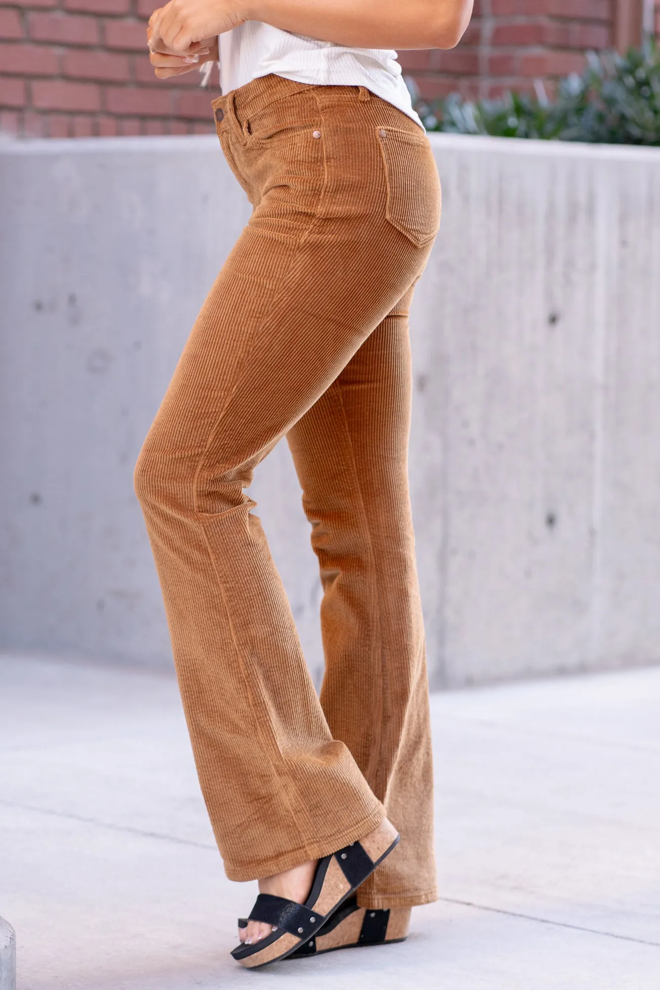 Plus Size Camel Corduroy High Rise Wide Leg