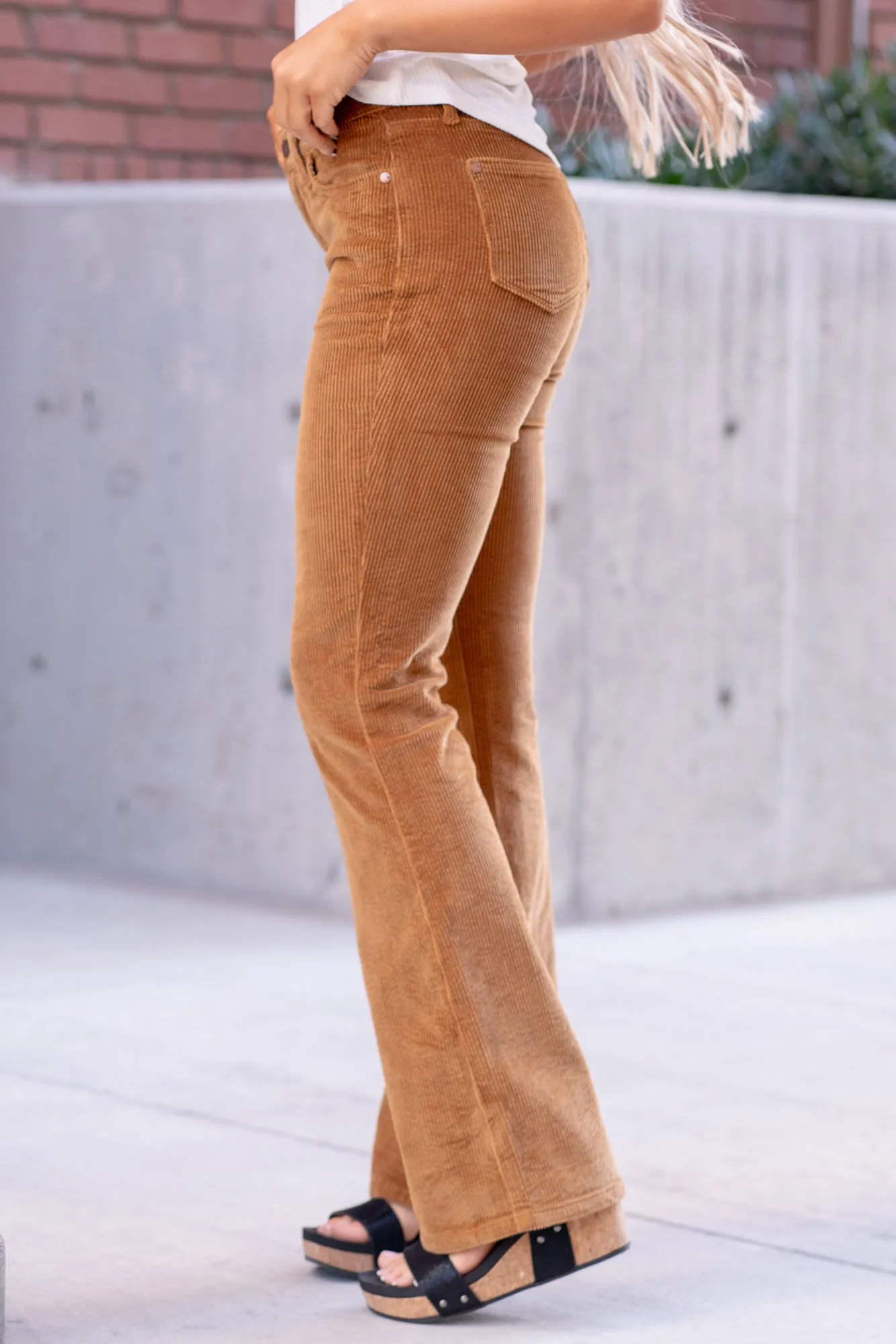 Plus Size Camel Corduroy High Rise Wide Leg