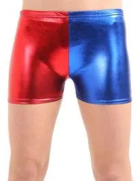 Red and Blue Shiny Hotpants (Harley Quinn style) Child size