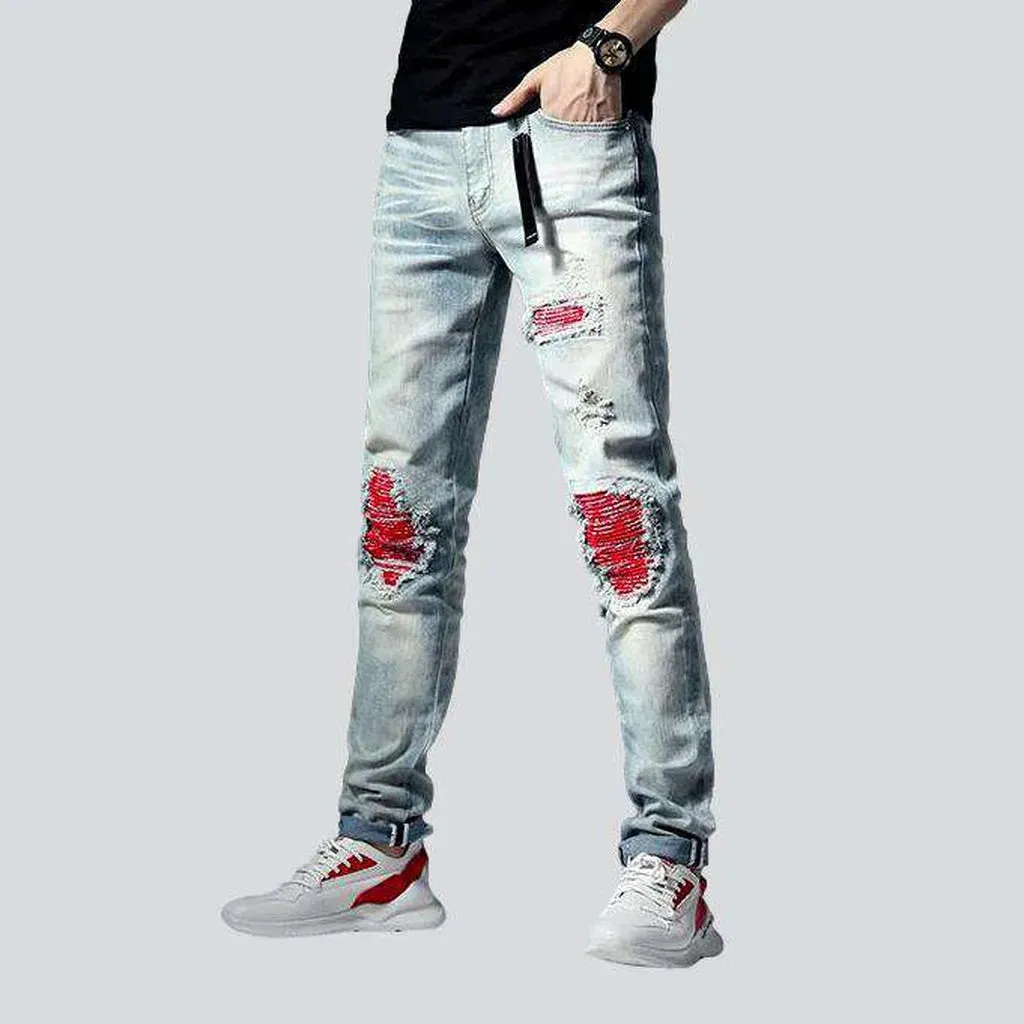 Red knees men's biker jeans