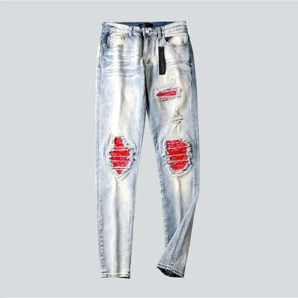 Red knees men's biker jeans