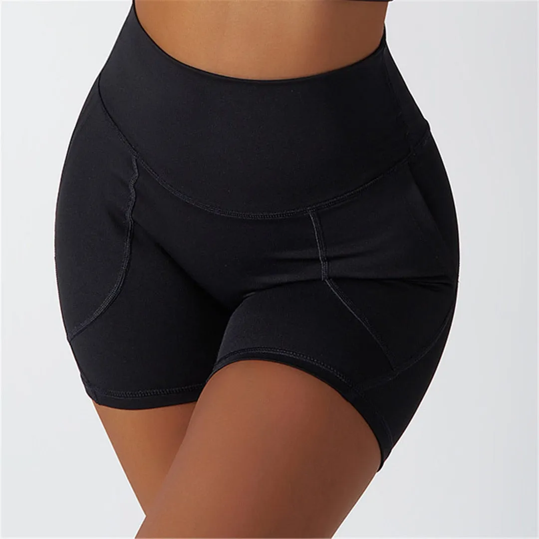 S - XL Seamless Shorts With Pocket Yoga Gym Sport Shorts Butt Lift High Waist Shorts For Women Breathable Fitness Clothing A086S