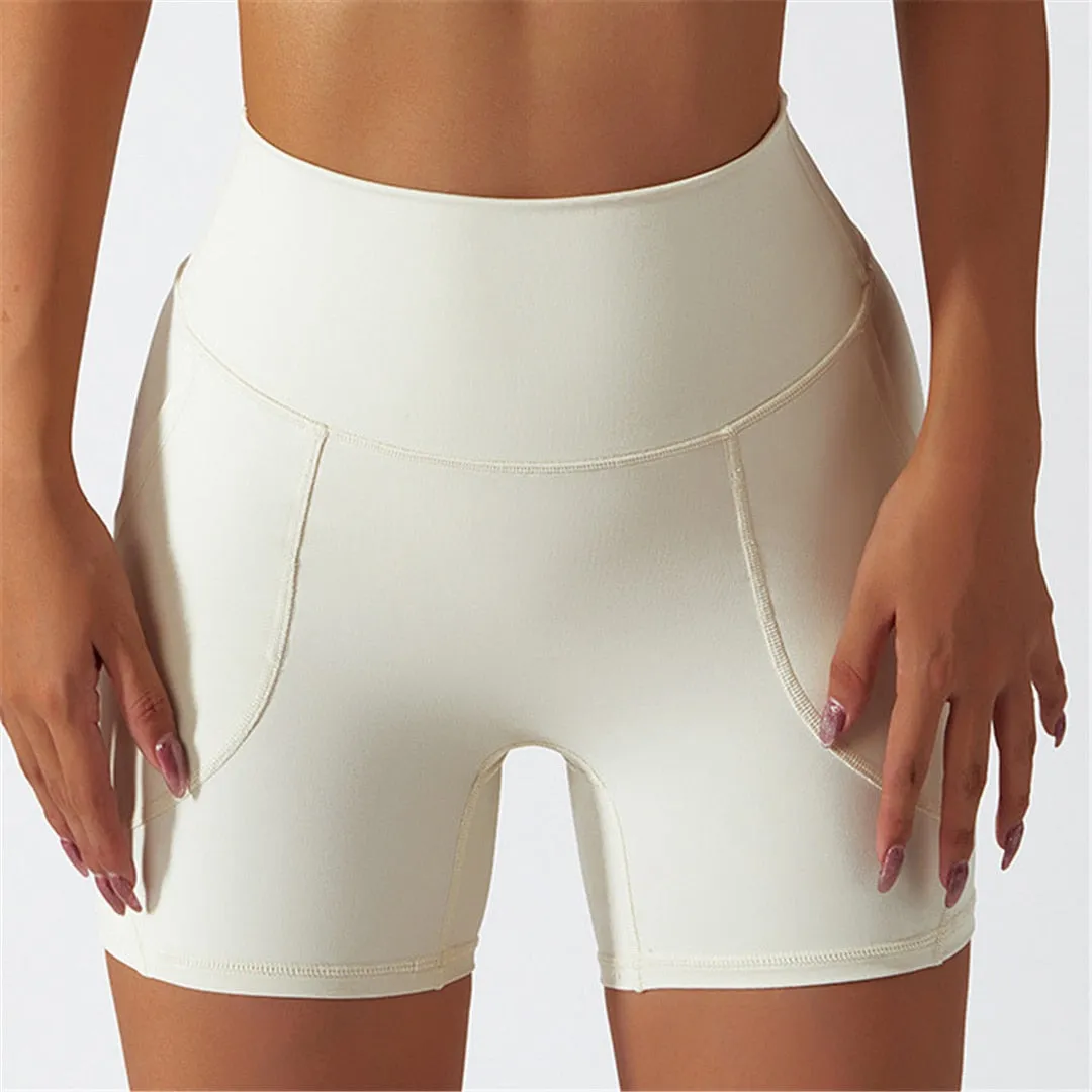 S - XL Seamless Shorts With Pocket Yoga Gym Sport Shorts Butt Lift High Waist Shorts For Women Breathable Fitness Clothing A086S