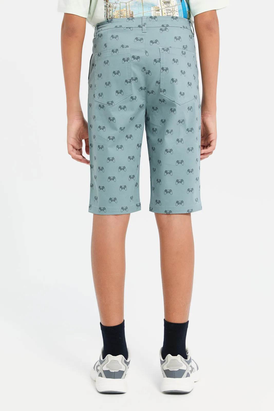 Senior Boys Mint Printed Shorts